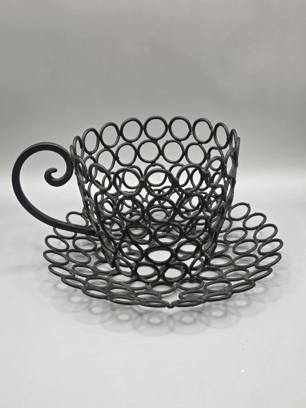 Kirkland's Decorative Metal Wire Teacup Saucer Basket Planter Coffee Bar Decor